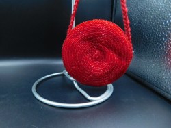 FANTASTIC ROUND BEADED DEEP RED LARGE DOLLY / CHILD PURSE, LONG HANDLE BY H&M